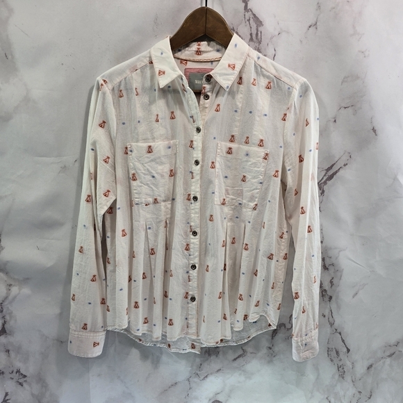 Anthropologie Shirt Womens 4 White Button Tepee Tipi Embroidered Maeve Miette - Picture 1 of 12